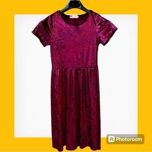 Burgundy Crushed Velvet Mini Midi Dress Small